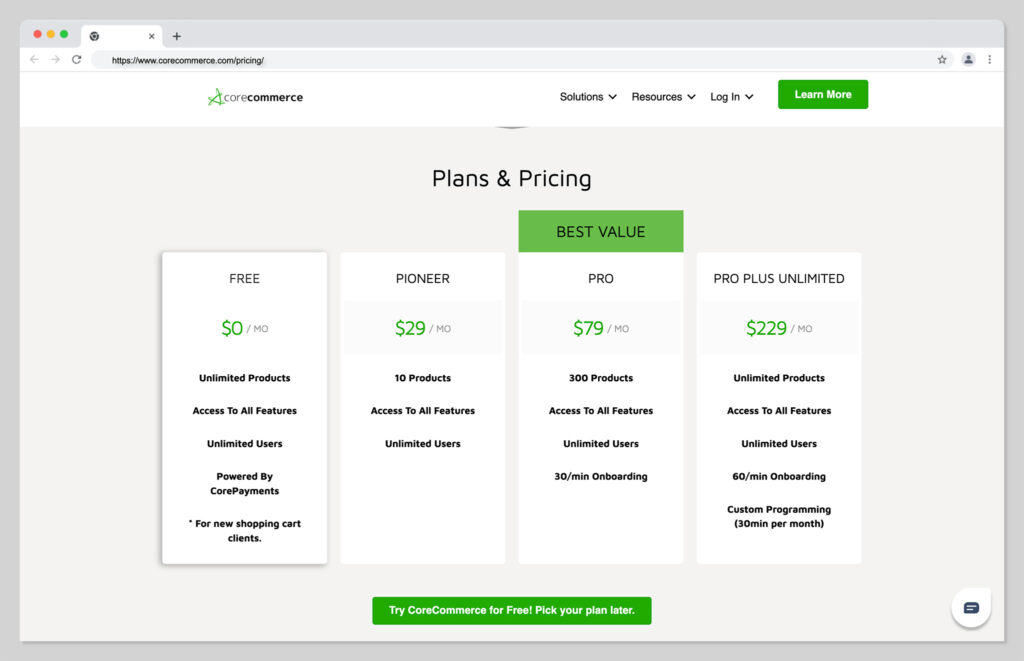 corecommerce pricing
