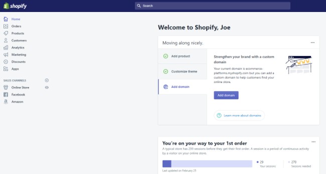 magento vs shopify - shopify dashboard