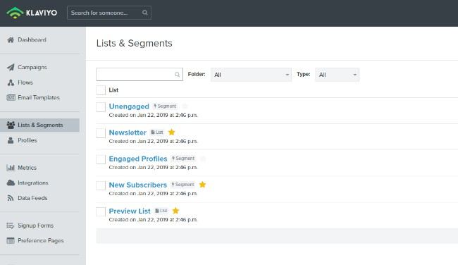 Klaviyo - Lists & Segments