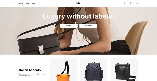 shopify plus store example: Italic