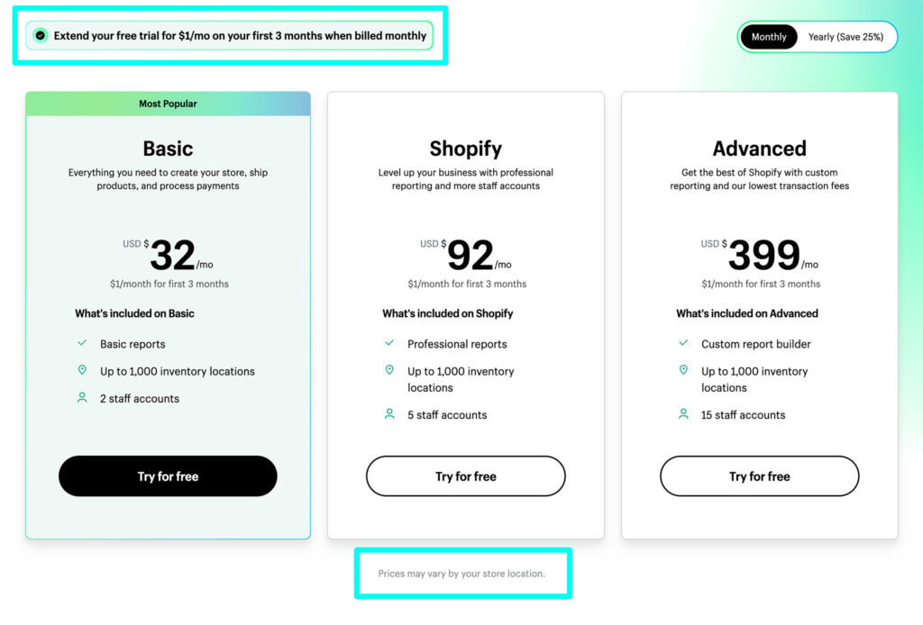 shopify pricing new extend