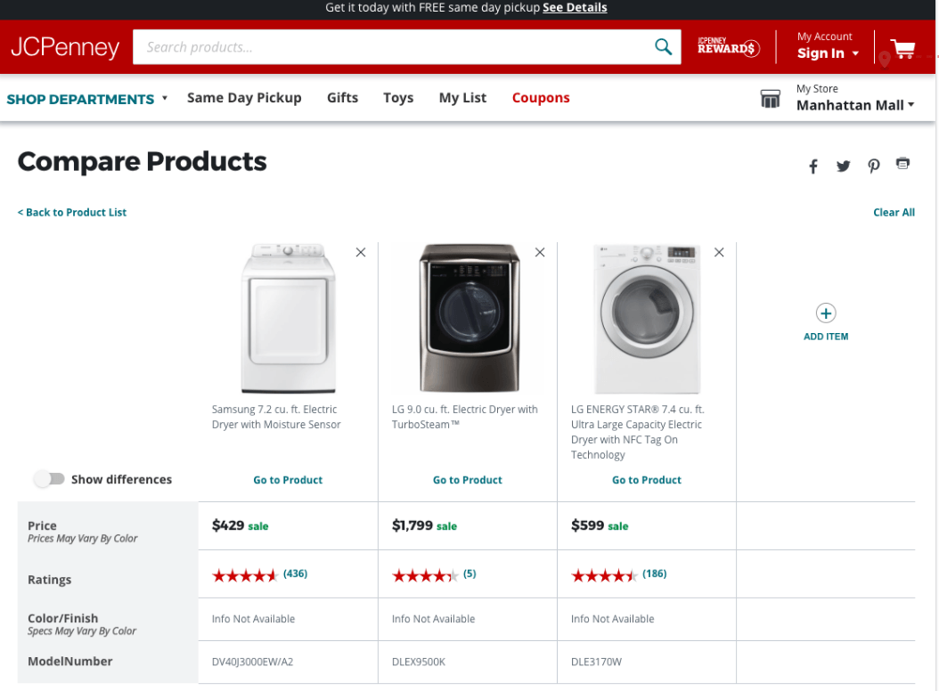 jc penney product compare