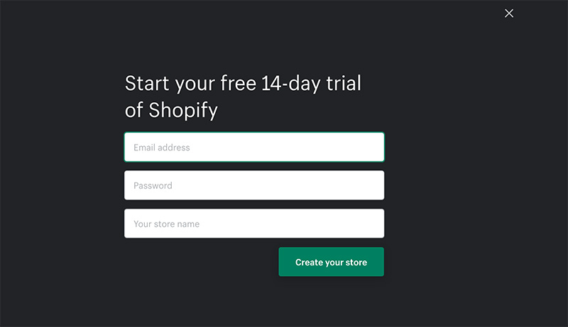 setup oberlo with shopify - sign up for shopify