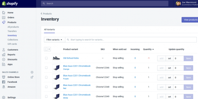 Shopify reviews - inventory