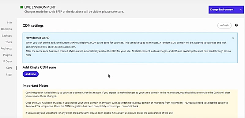 kinsta cdn settings