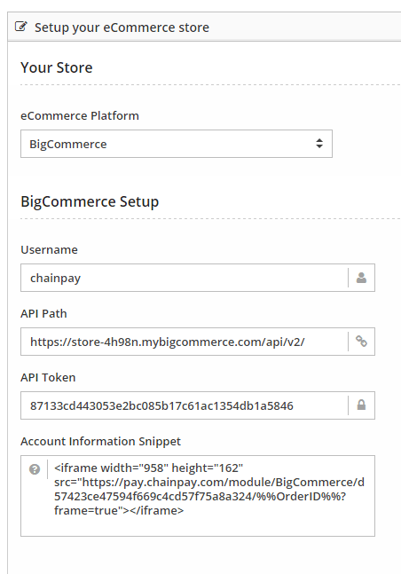 bitcoin for bigcommerce chainpay setup