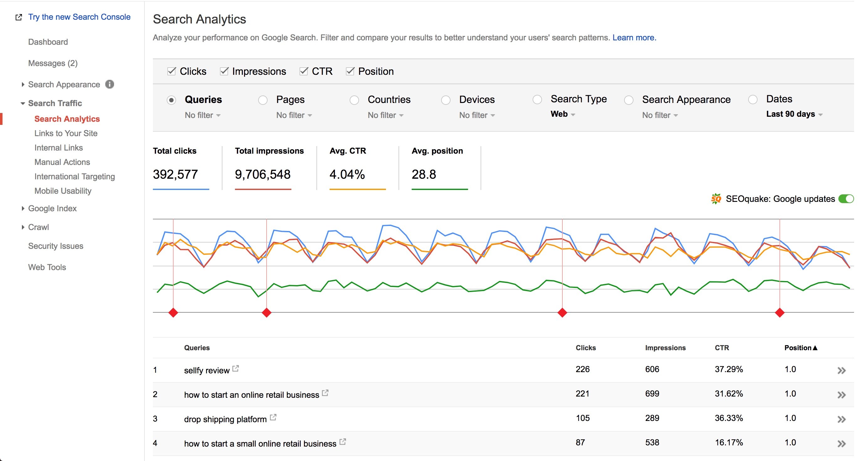 EP search console search analytics