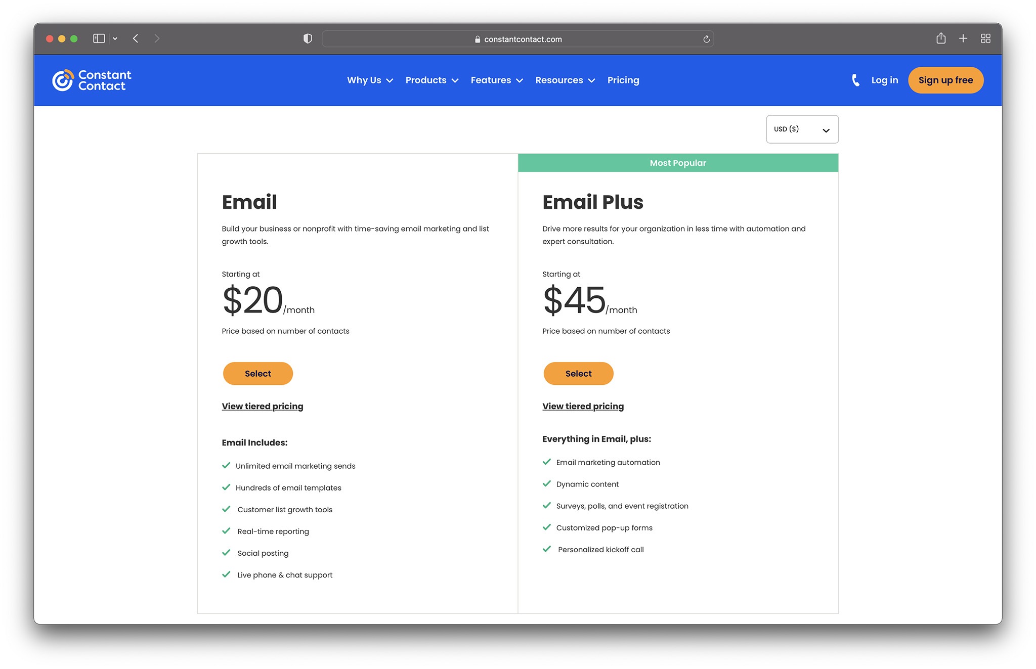 constant contact pricing review