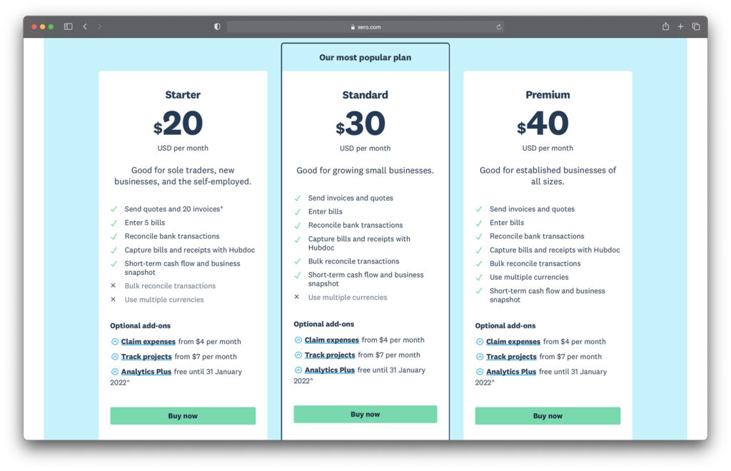 xero pricing