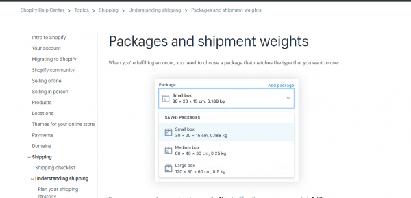 shopify shipping - packages and weights