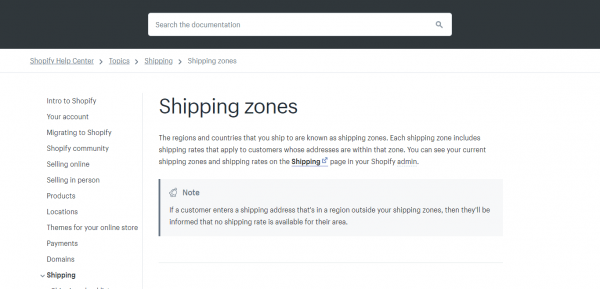 shopify shipping zones