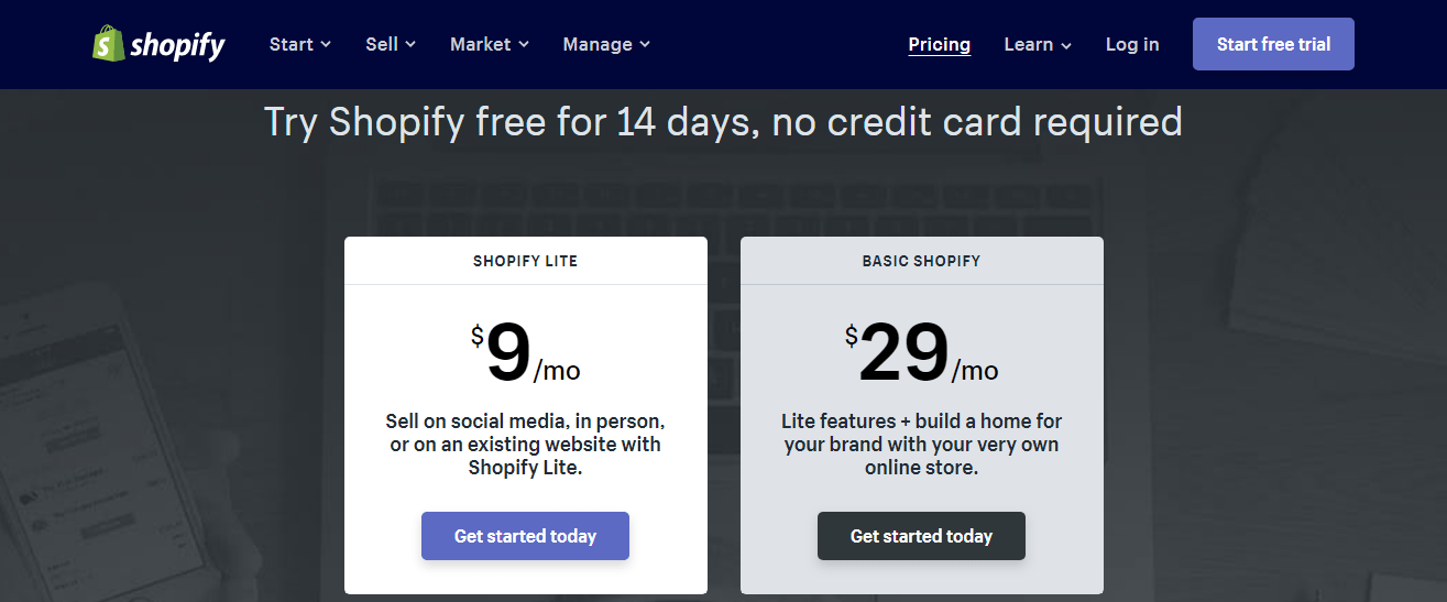 Shopify Lite pricing