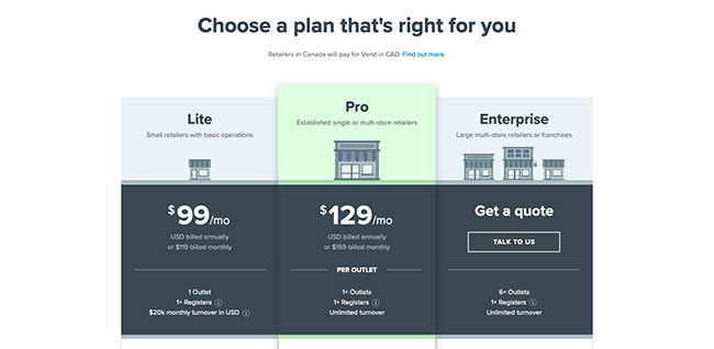 Vend POS pricing