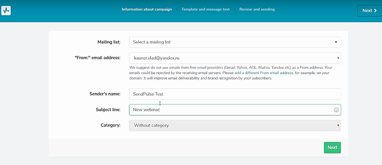 sendpulse dashboard