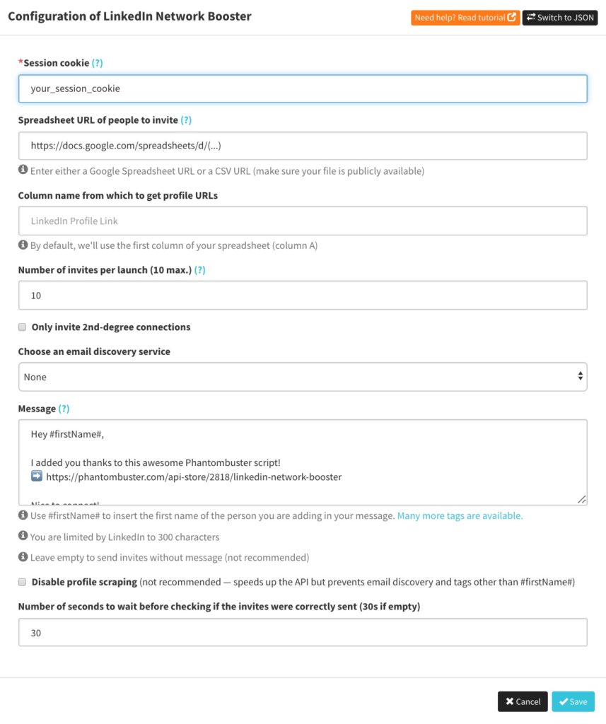 network booster configure phantombuster