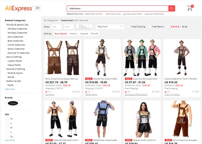 lederhosen - Alibaba vs AliExpress