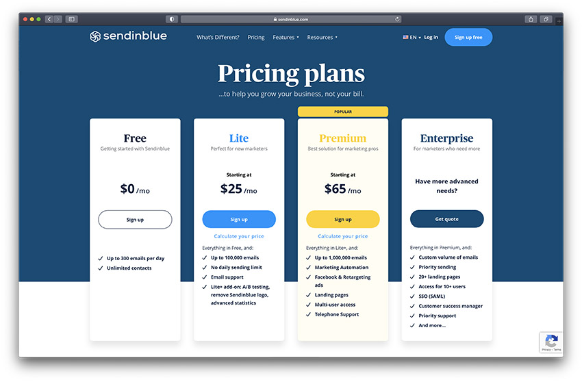 sendinblue pricing - sendinblue vs mailchimp