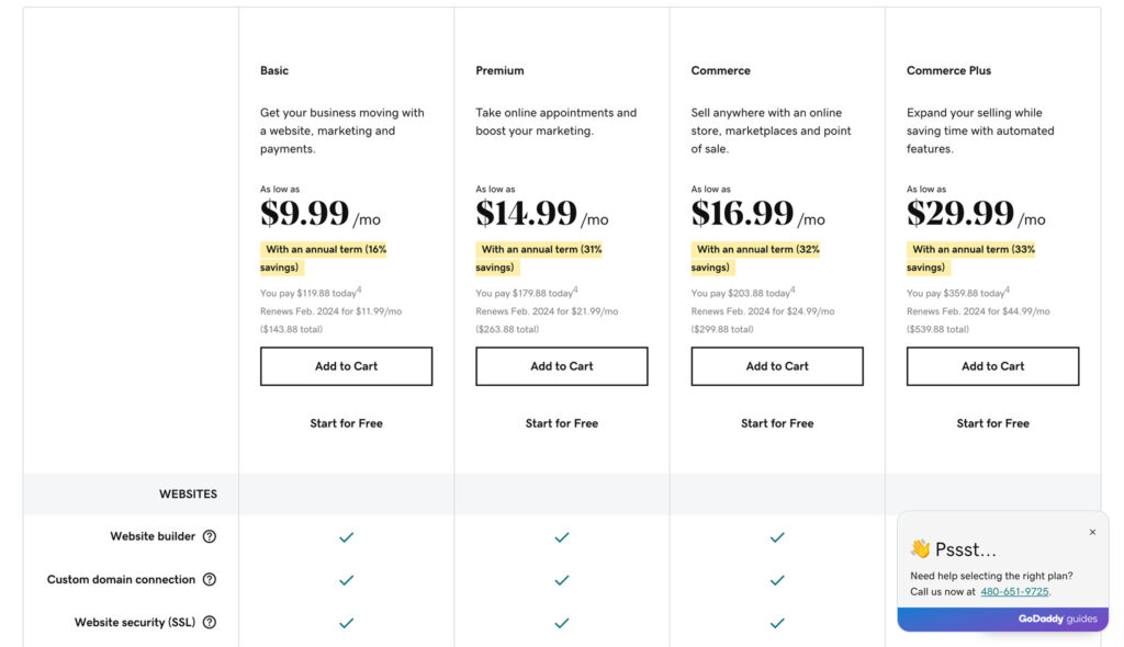 godaddy online store ecommerce builder pricing