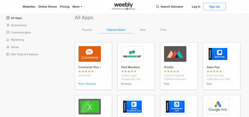 Weebly app store