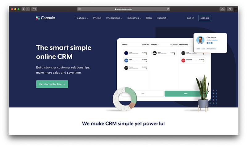 Capsule Free CRM homepage