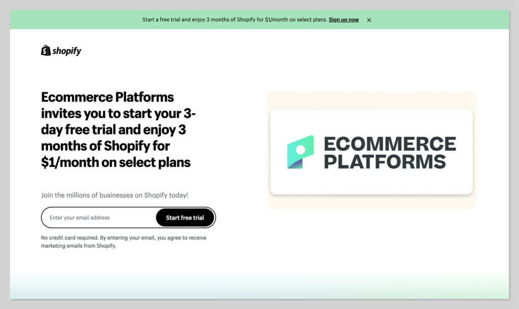 shopify free trial page