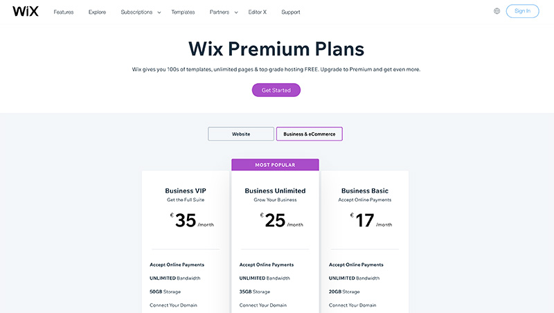 wix pricing - ecommerce website cost