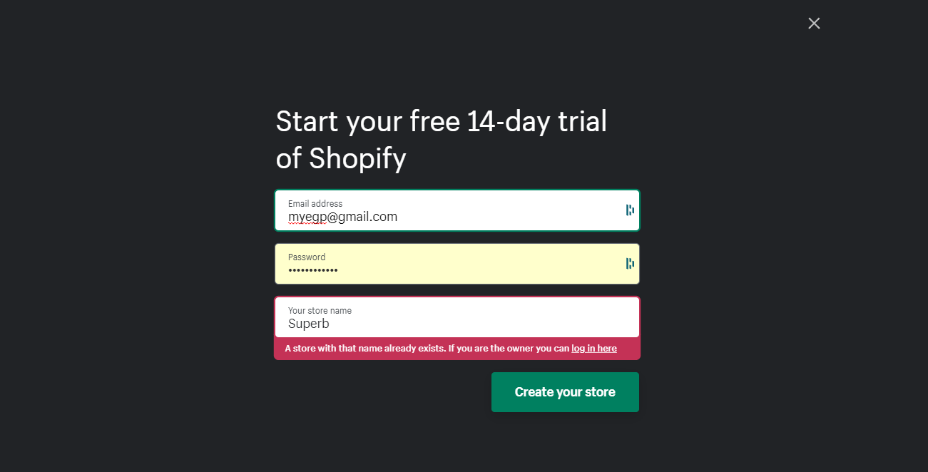 how to sell on shopify signup error