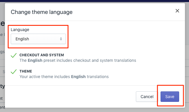 selling on shopify - change shopify theme language