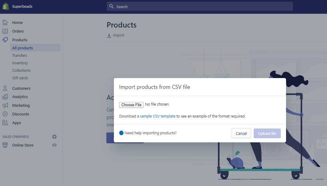 selling on shopify - import products from csv