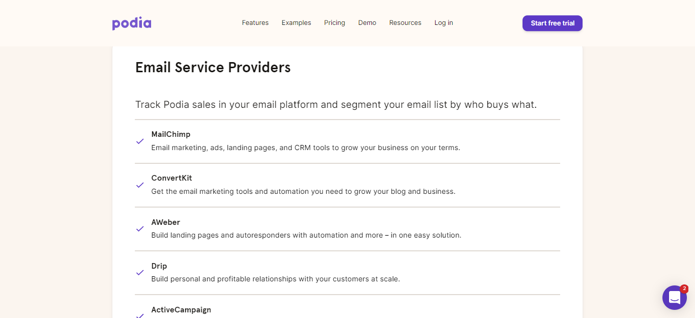 Podia email providers