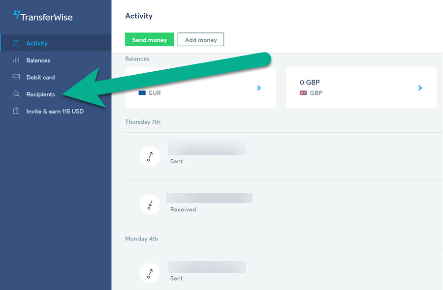 how to use TransferWise with recipients 