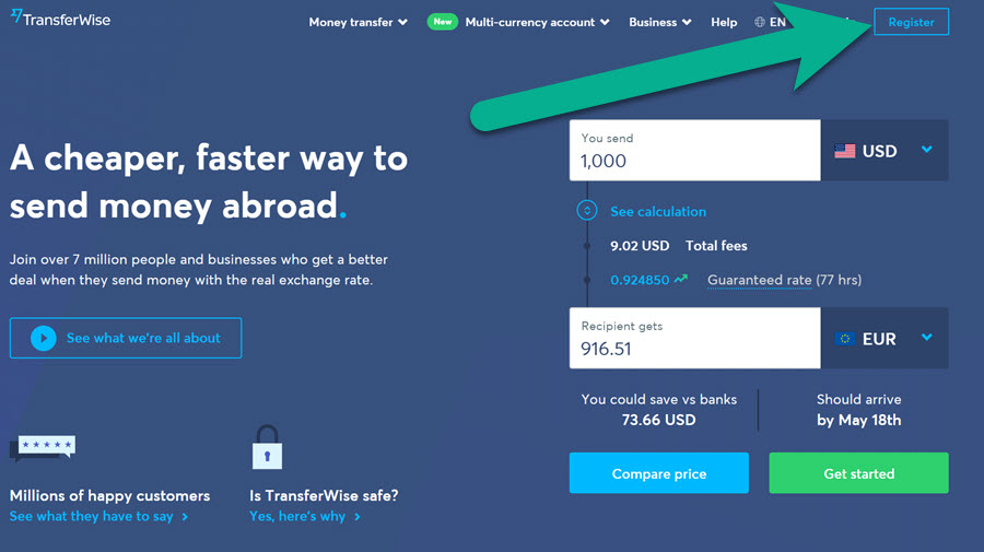 register - how to use TransferWise