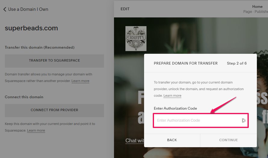 prepare domain for transfer to squarespace