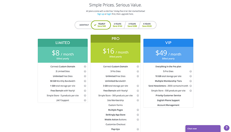 strikingly review - pricing plans