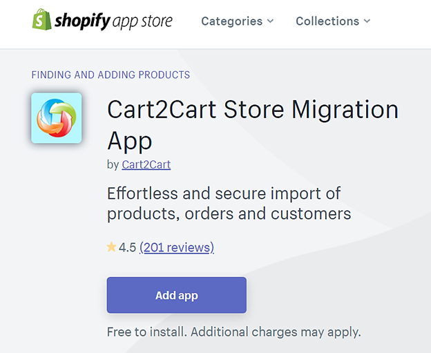 shopify app store - cart2cart app