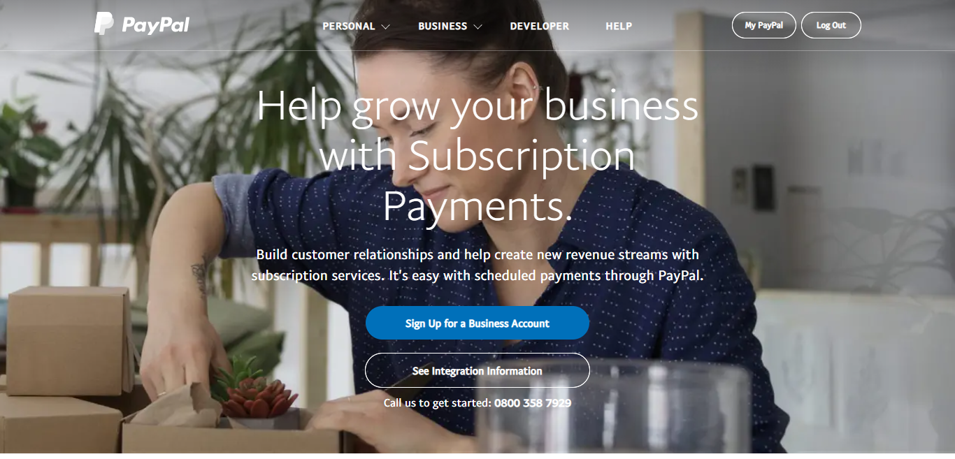 PayPal homepage