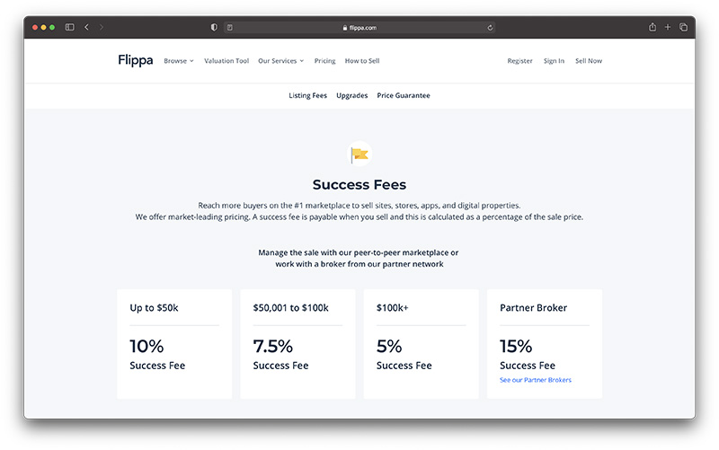 flippa review - pricing