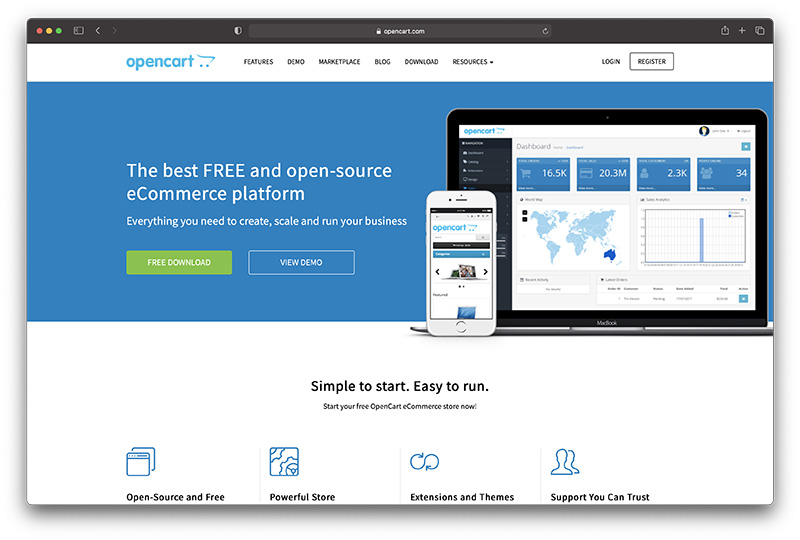 opencart homepage - opencart vs shopify