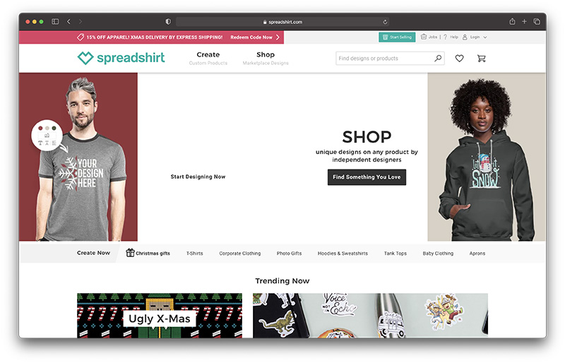 spreadshirt homepage - printful alternatives