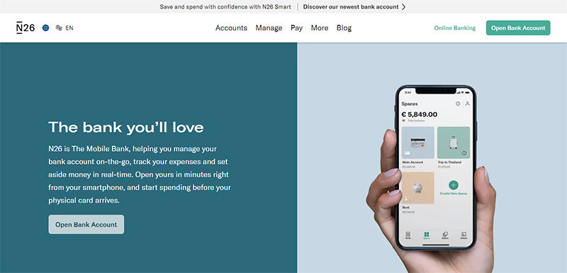n26 homepage - Transferwise vs N26