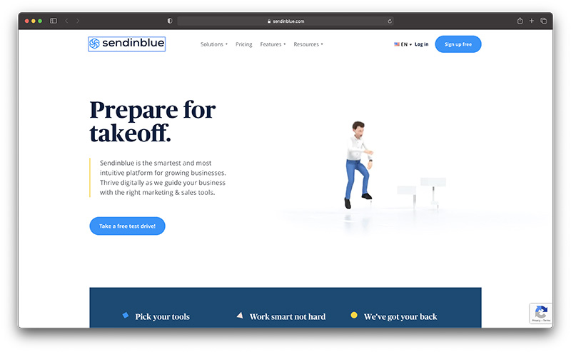 sendinblue homepage - sendinblue vs getresponse