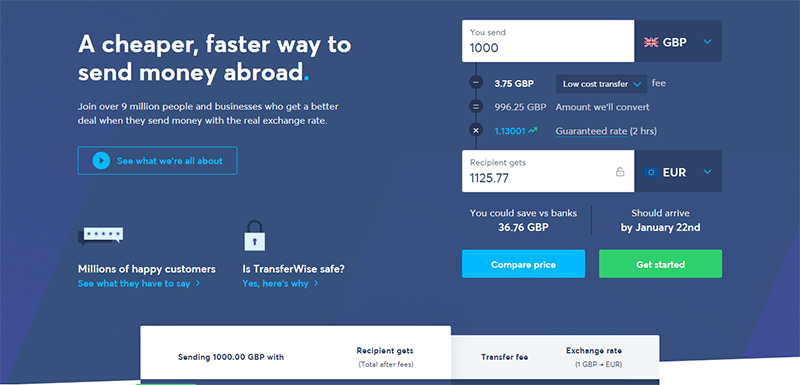 transferwise homepage - Transferwise vs N26