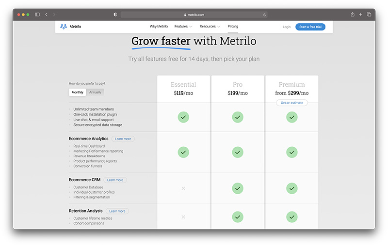 metrilo review - pricing