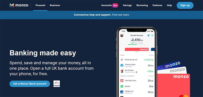 monzo review - homepage