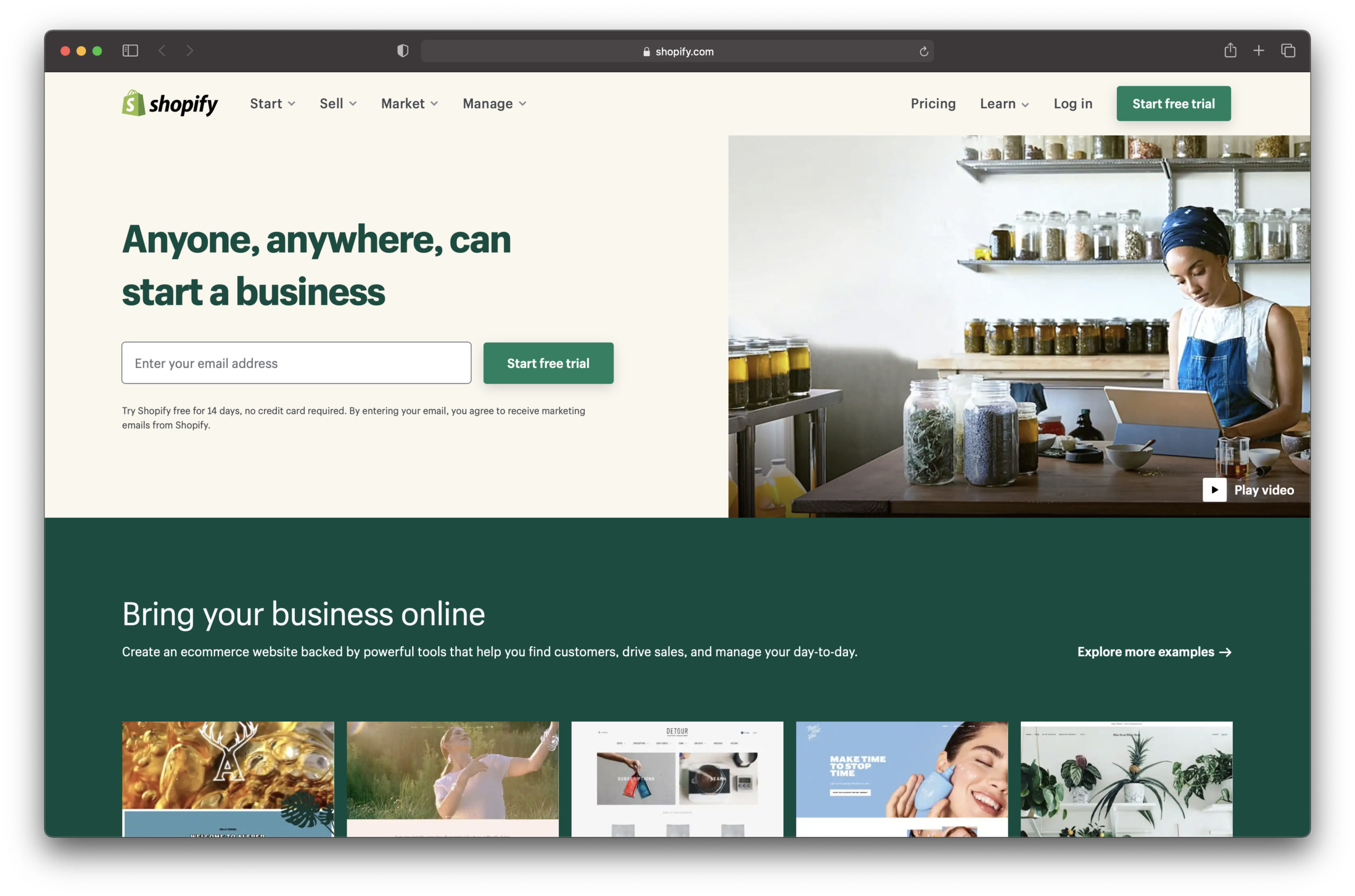 shopify homepage - shopify vs squarespace vs wix