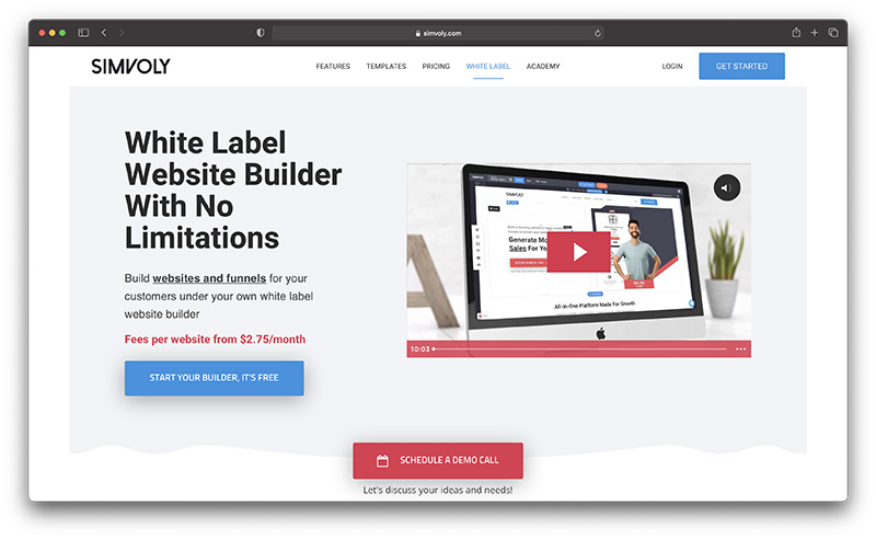 simvoly whitelabel website builder homepage