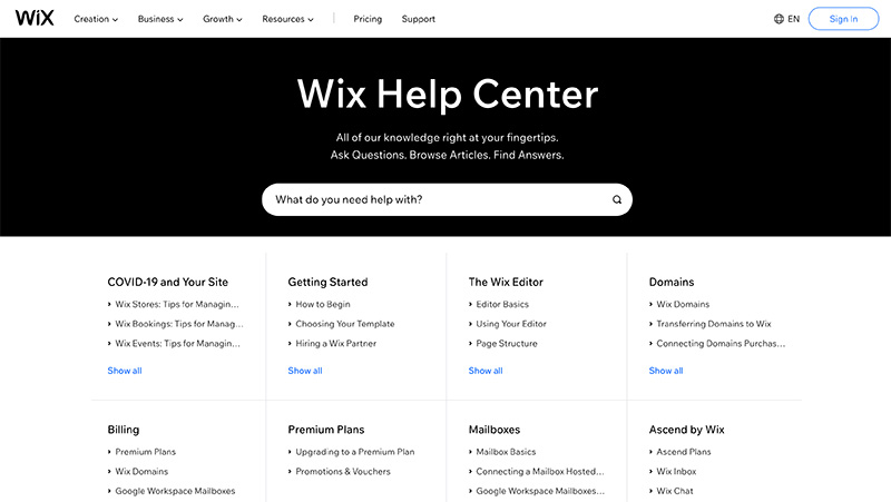 wix help center - shopify vs squarespace vs wix