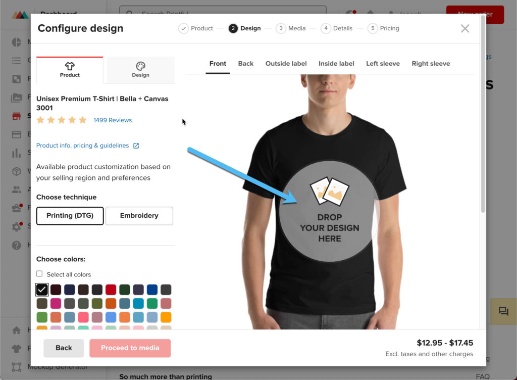 drop design here - how to use Printful with Shopify