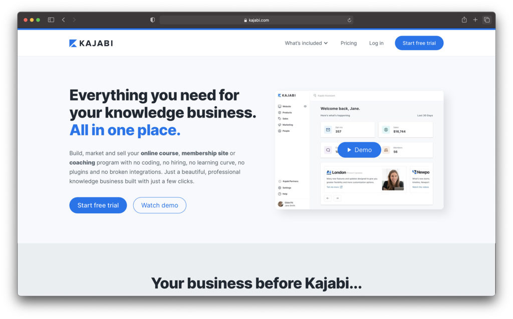 kajabi homepage - podia vs kajabi