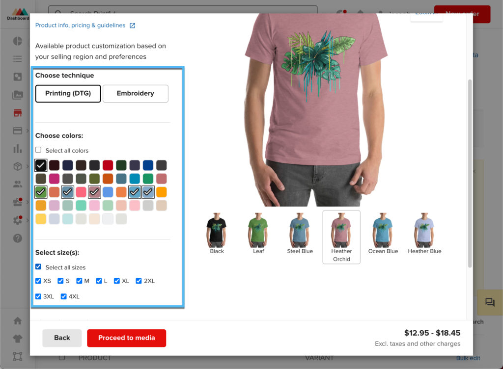 pick color - how to use Printful with Shopify